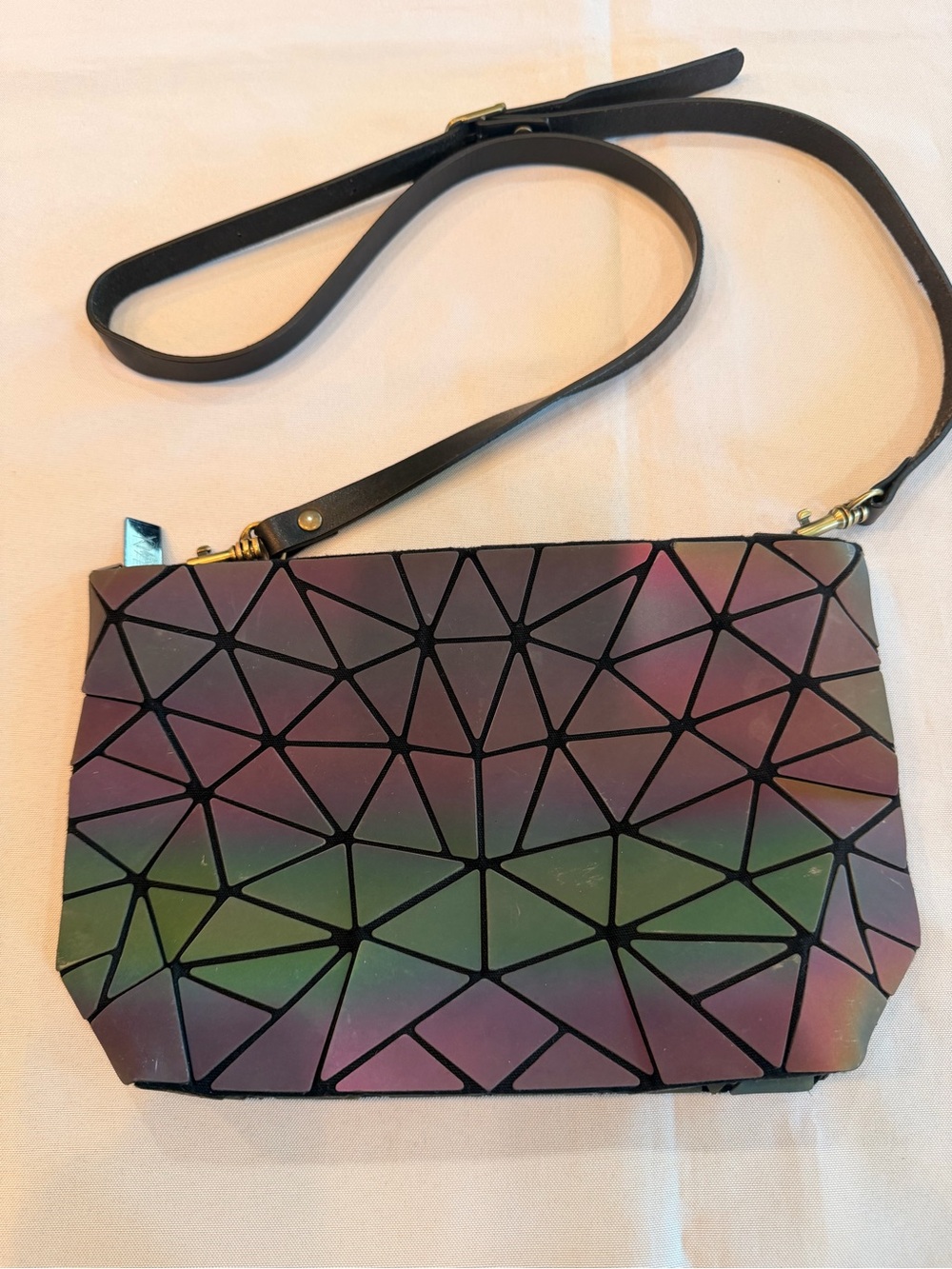 Luminesk Iridescent Geometric Holographic Small Purse in Purple-Green Colors